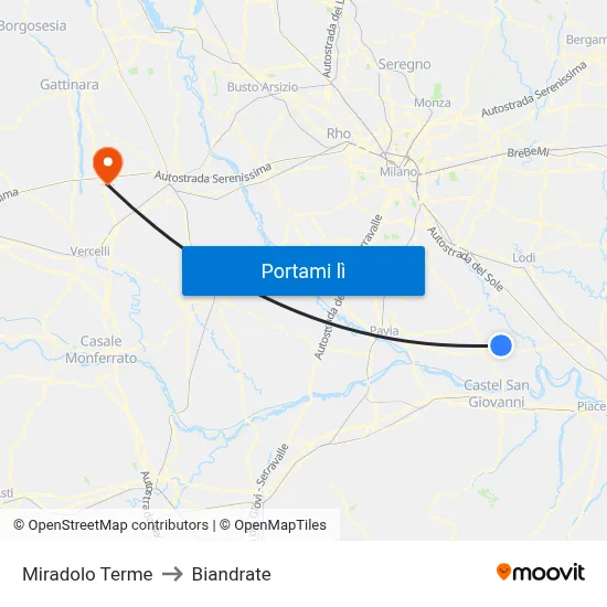 Miradolo Terme to Biandrate map