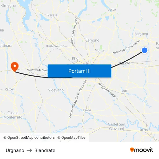 Urgnano to Biandrate map