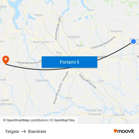 Telgate to Biandrate map