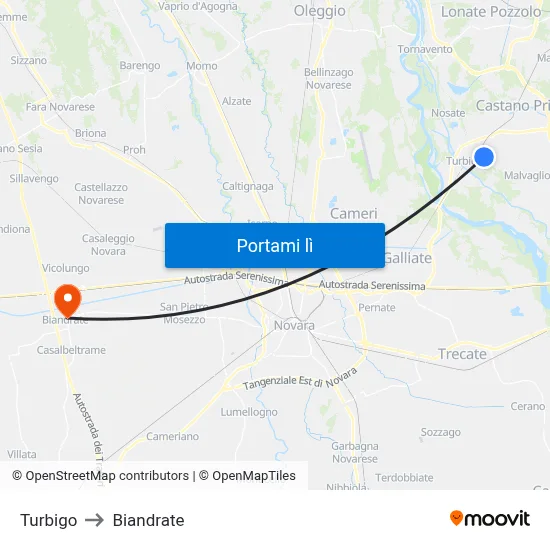 Turbigo to Biandrate map