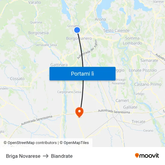 Briga Novarese to Biandrate map