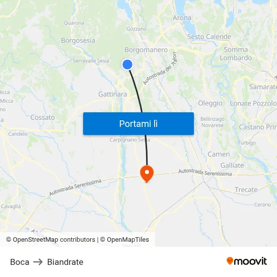 Boca to Biandrate map