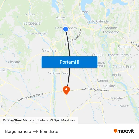 Borgomanero to Biandrate map
