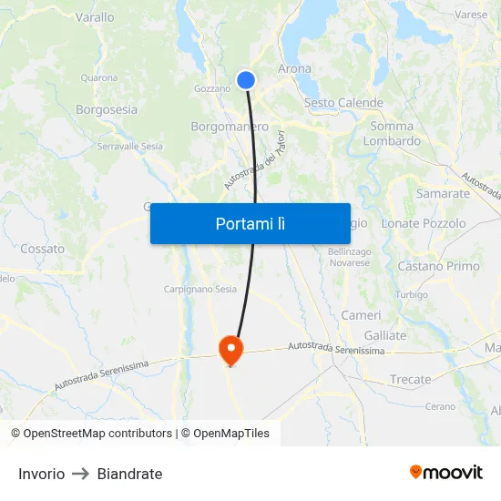 Invorio to Biandrate map