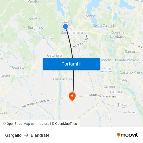 Gargallo to Biandrate map