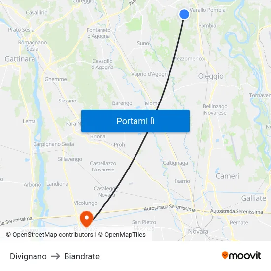 Divignano to Biandrate map