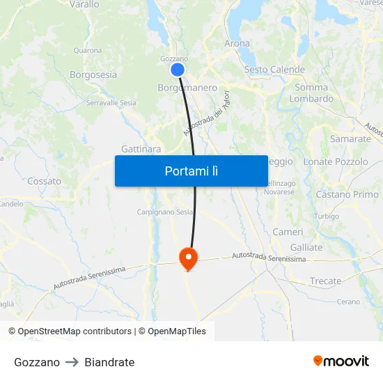Gozzano to Biandrate map