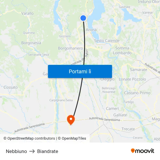 Nebbiuno to Biandrate map