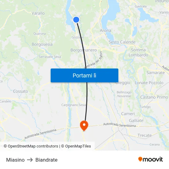 Miasino to Biandrate map