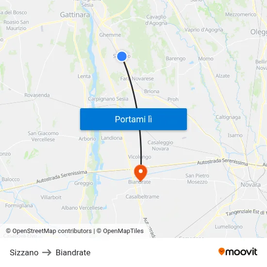 Sizzano to Biandrate map