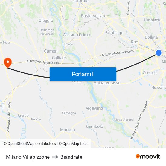 Milano Villapizzone to Biandrate map