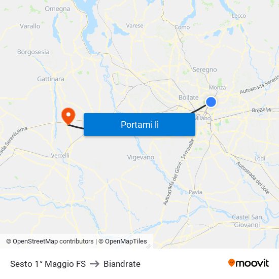 Sesto 1° Maggio FS to Biandrate map