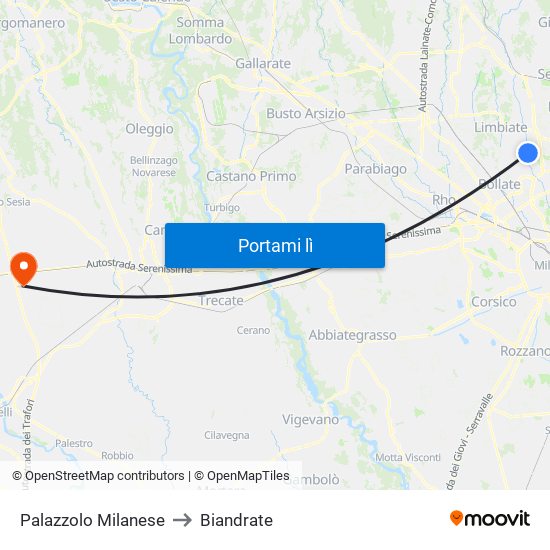 Palazzolo Milanese to Biandrate map