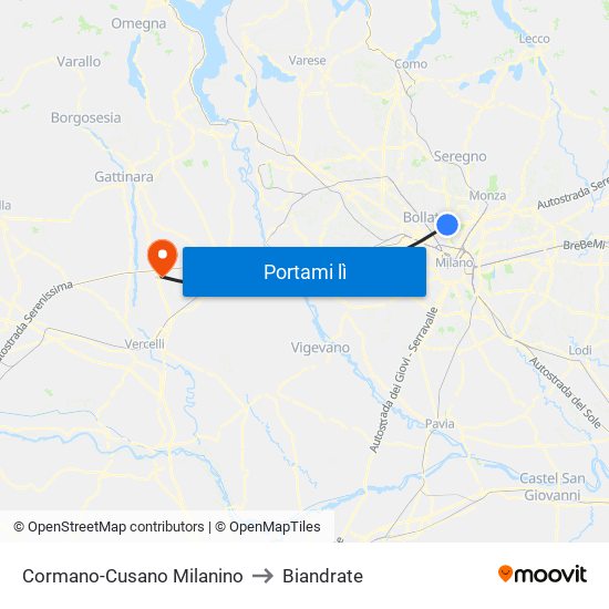 Cormano-Cusano Milanino to Biandrate map