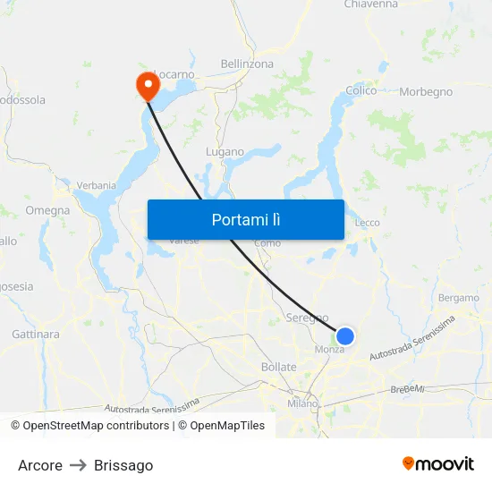 Arcore to Brissago map