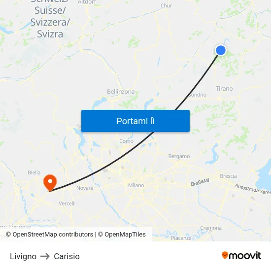 Livigno to Carisio map