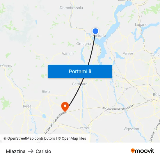 Miazzina to Carisio map