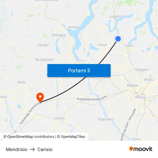 Mendrisio to Carisio map