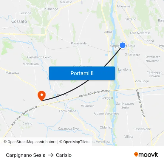 Carpignano Sesia to Carisio map