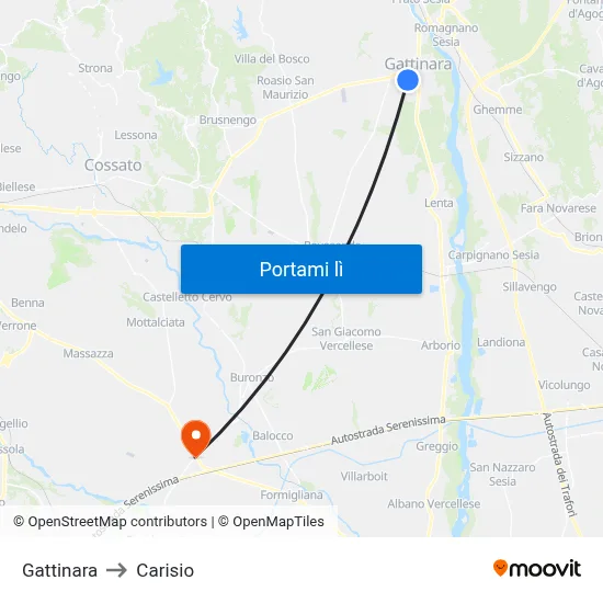 Gattinara to Carisio map