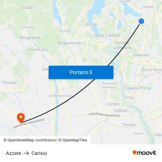 Azzate to Carisio map