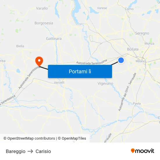 Bareggio to Carisio map