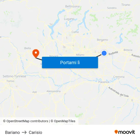 Bariano to Carisio map