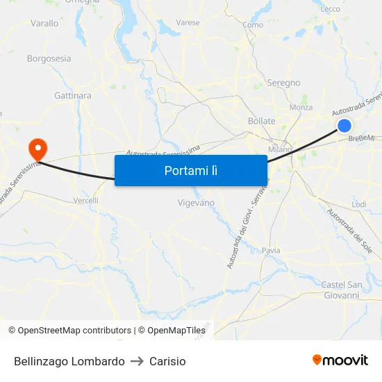 Bellinzago Lombardo to Carisio map