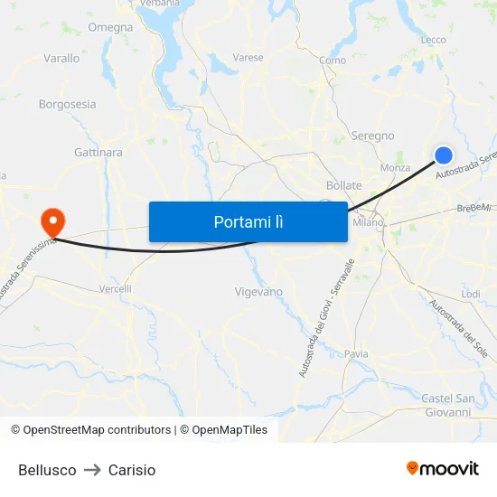 Bellusco to Carisio map