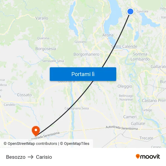 Besozzo to Carisio map