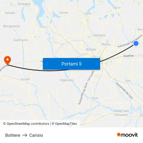 Boltiere to Carisio map
