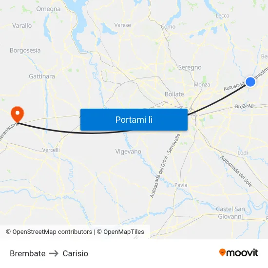 Brembate to Carisio map