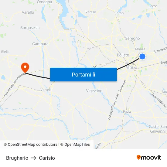 Brugherio to Carisio map