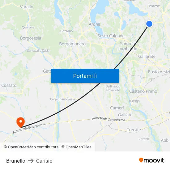 Brunello to Carisio map