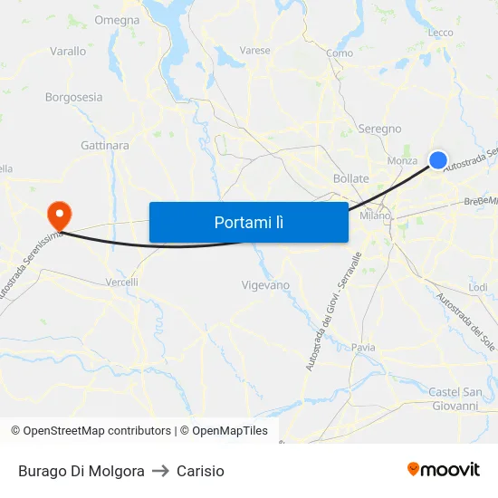 Burago Di Molgora to Carisio map
