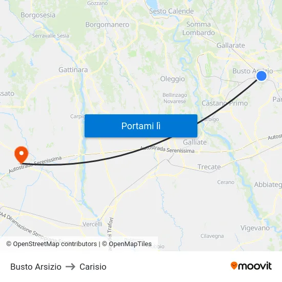 Busto Arsizio to Carisio map