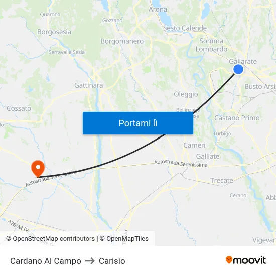 Cardano Al Campo to Carisio map