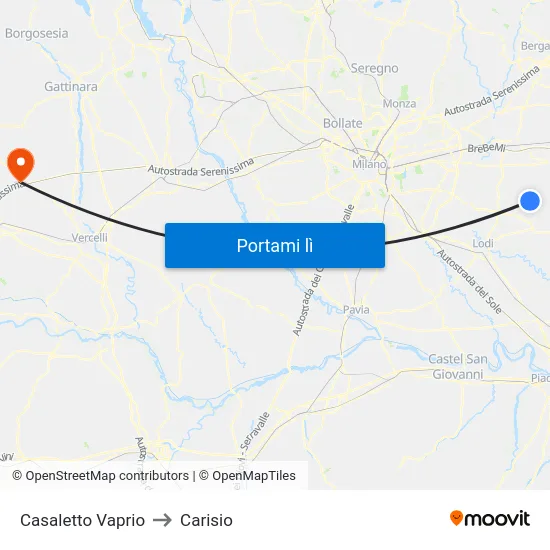 Casaletto Vaprio to Carisio map