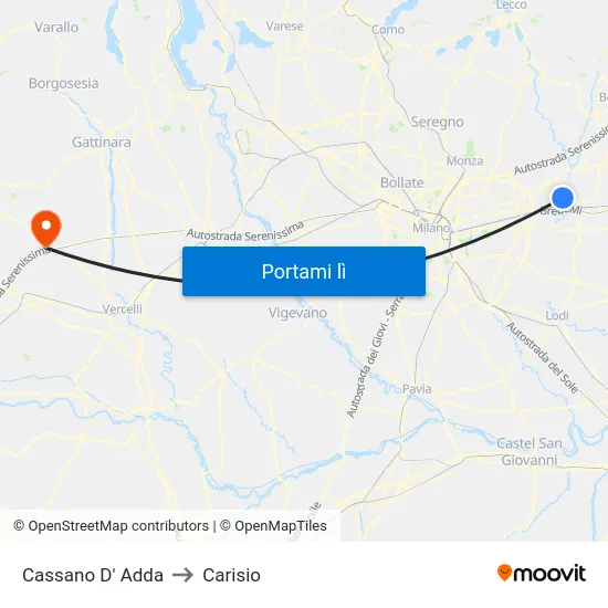 Cassano D' Adda to Carisio map