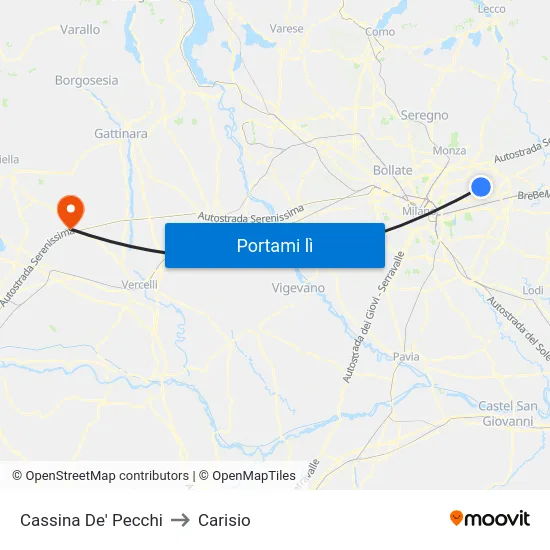Cassina De' Pecchi to Carisio map