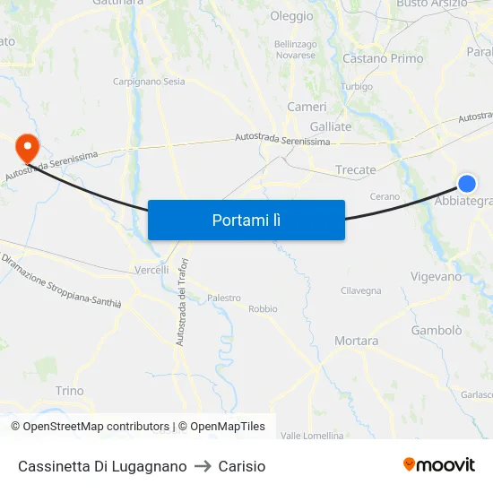 Cassinetta Di Lugagnano to Carisio map