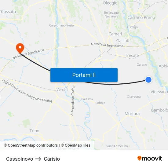 Cassolnovo to Carisio map