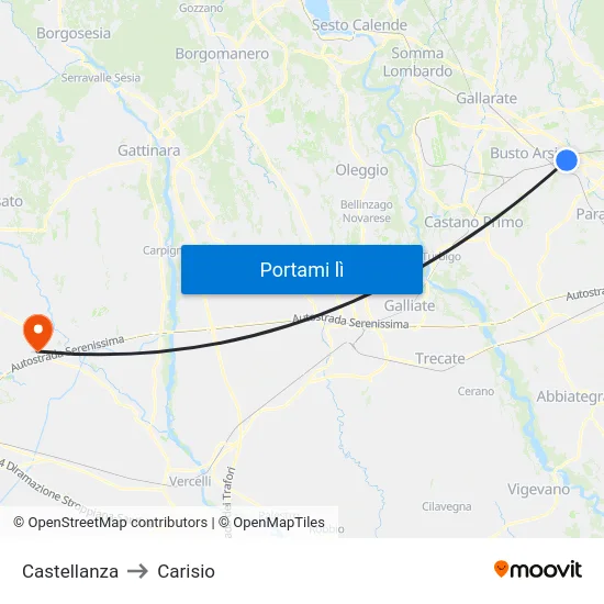 Castellanza to Carisio map