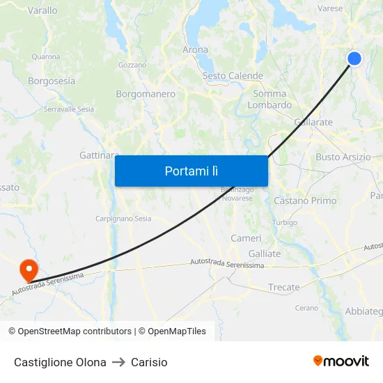 Castiglione Olona to Carisio map