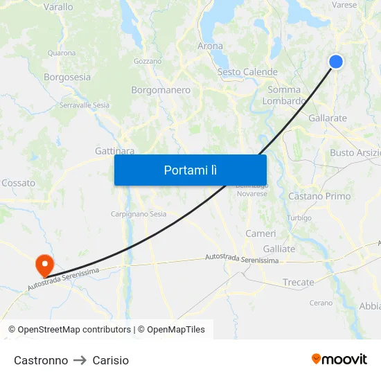 Castronno to Carisio map