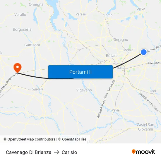 Cavenago Di Brianza to Carisio map