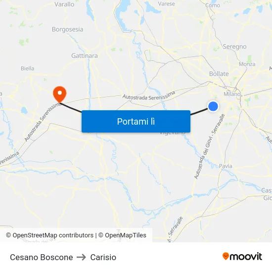 Cesano Boscone to Carisio map