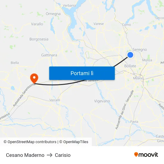 Cesano Maderno to Carisio map
