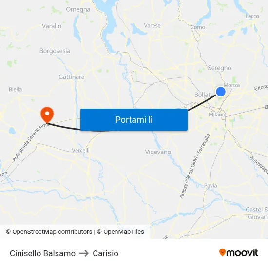 Cinisello Balsamo to Carisio map