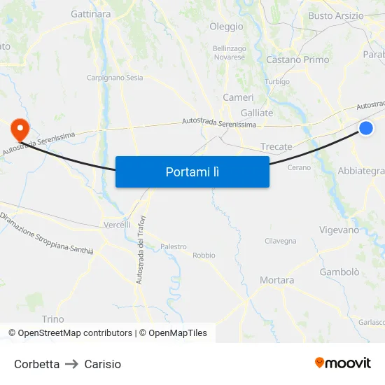 Corbetta to Carisio map